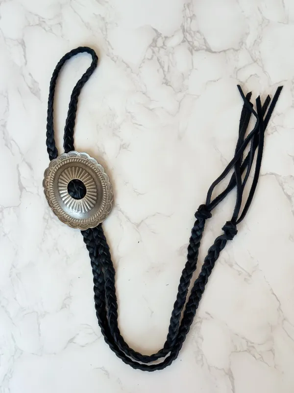 NEW!! Western Braided Sterling Silver Bolo Tie in Black sold by Glitzy Bella