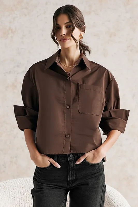 NEW!! Elle Rolled Cuff Top in Brown sold by Glitzy Bella