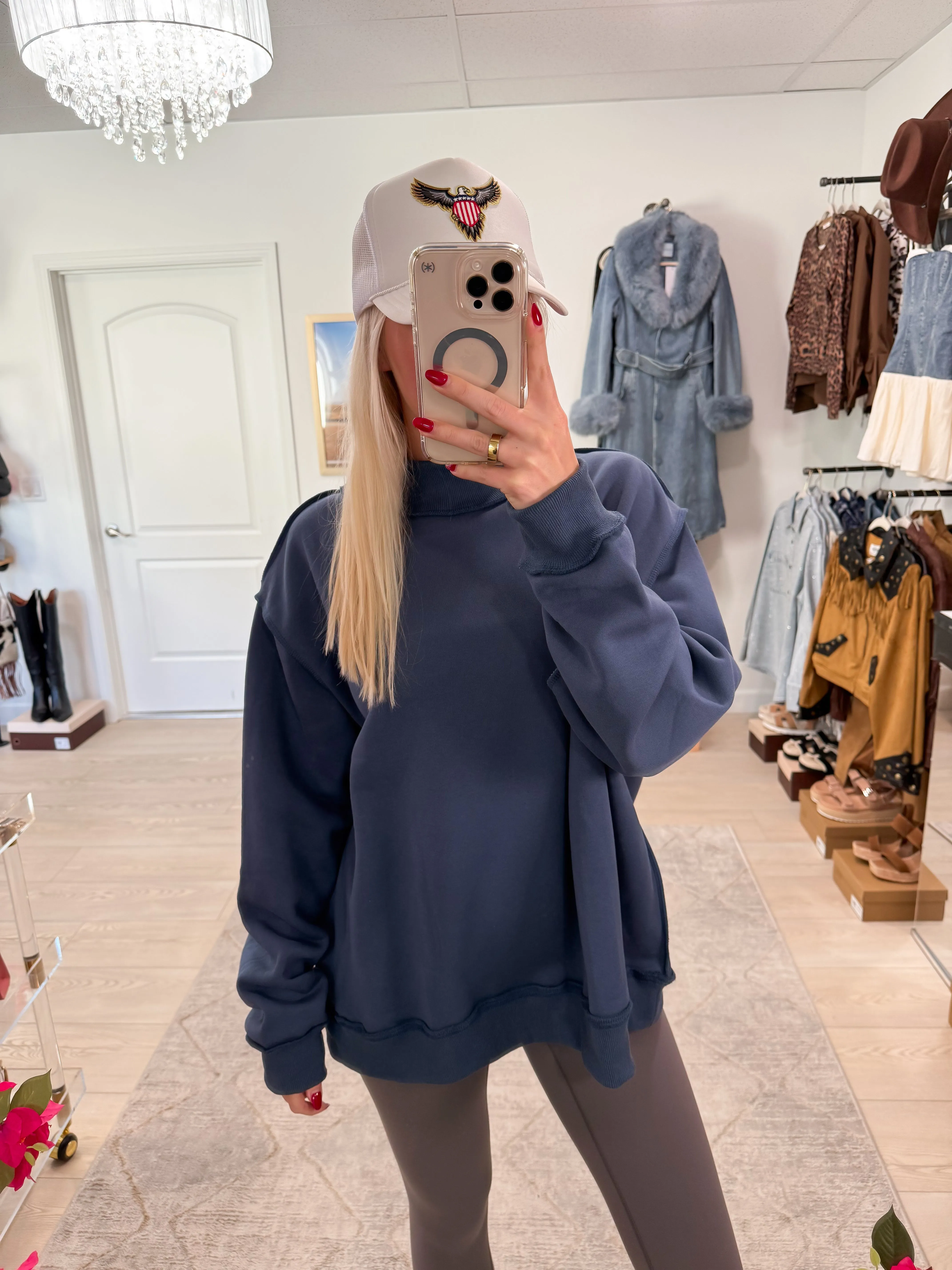 NEW!! "Lounge Mode" Mockneck Sweatshirt in Denim Blue sold by Glitzy Bella product image thumbnail 2