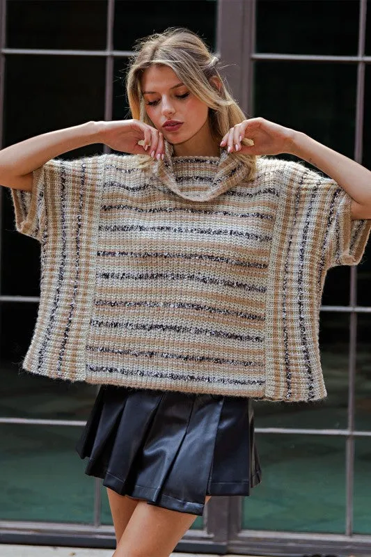FINAL SALE!! Striped Turtle Neck Boucle Sweater sold by Glitzy Bella