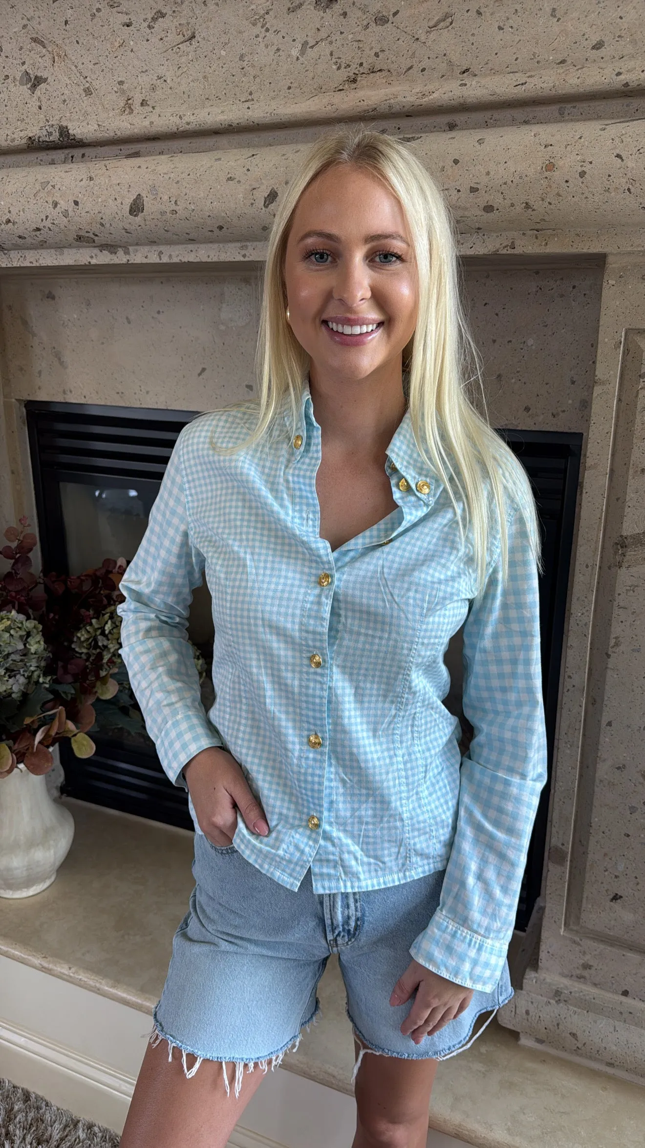 Vintage Versace Gingham Button Down Size XS/S sold by Glitzy Bella