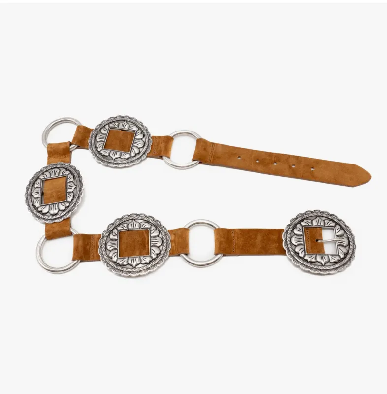 NEW!! Lilienne Silver Buckle Belt in Cognac sold by Glitzy Bella