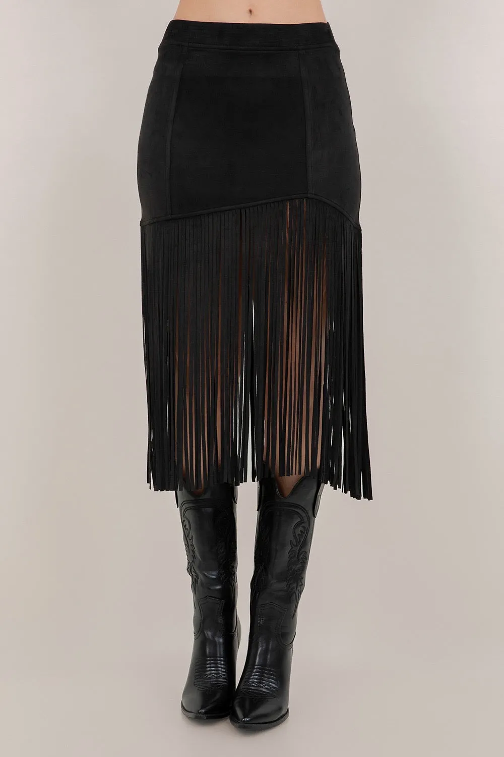 NEW!! " Lexi" Faux Suede Fringe Skirt in Black sold by Glitzy Bella