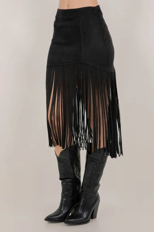 NEW!! " Lexi" Faux Suede Fringe Skirt in Black sold by Glitzy Bella product image thumbnail 2
