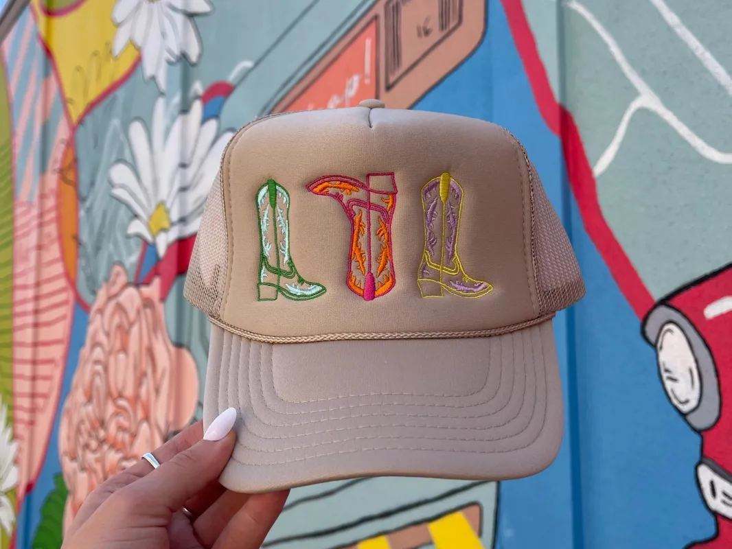 NEW!! Colorful Embroidered Cowboy Boot Hat in 3 Colors sold by Glitzy Bella
