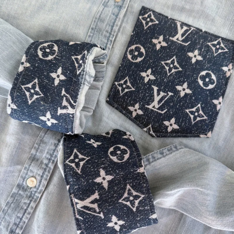 LIMITED EDITION!!  Designer Repurposed Denim Shirt w/ Designer Denim Scarf sold by Glitzy Bella