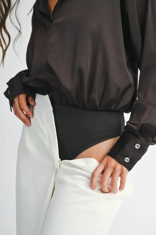 PREORDER!! Oversized Button Down Bodysuit in Brown sold by Glitzy Bella product image thumbnail 2