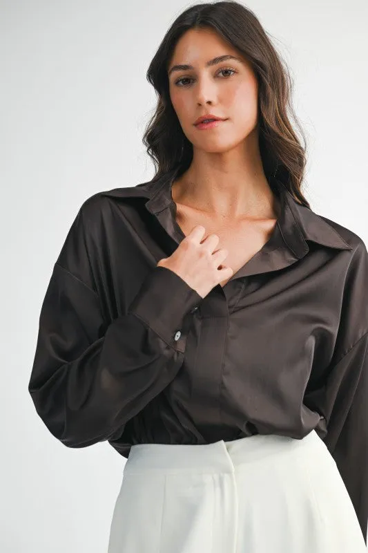 PREORDER!! Oversized Button Down Bodysuit in Brown sold by Glitzy Bella product image thumbnail 3