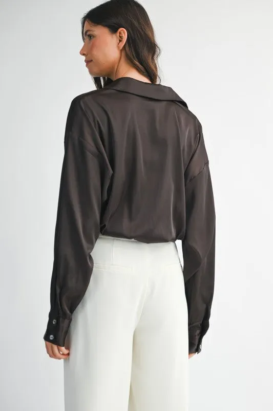 PREORDER!! Oversized Button Down Bodysuit in Brown sold by Glitzy Bella product image thumbnail 4