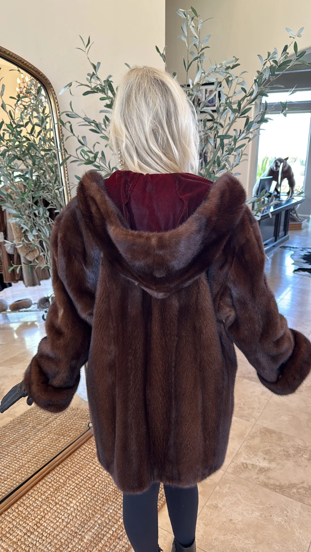 #111 Vintage Mahogany Mink Jacket w/ Hood Size Large sold by Glitzy Bella product image thumbnail 2