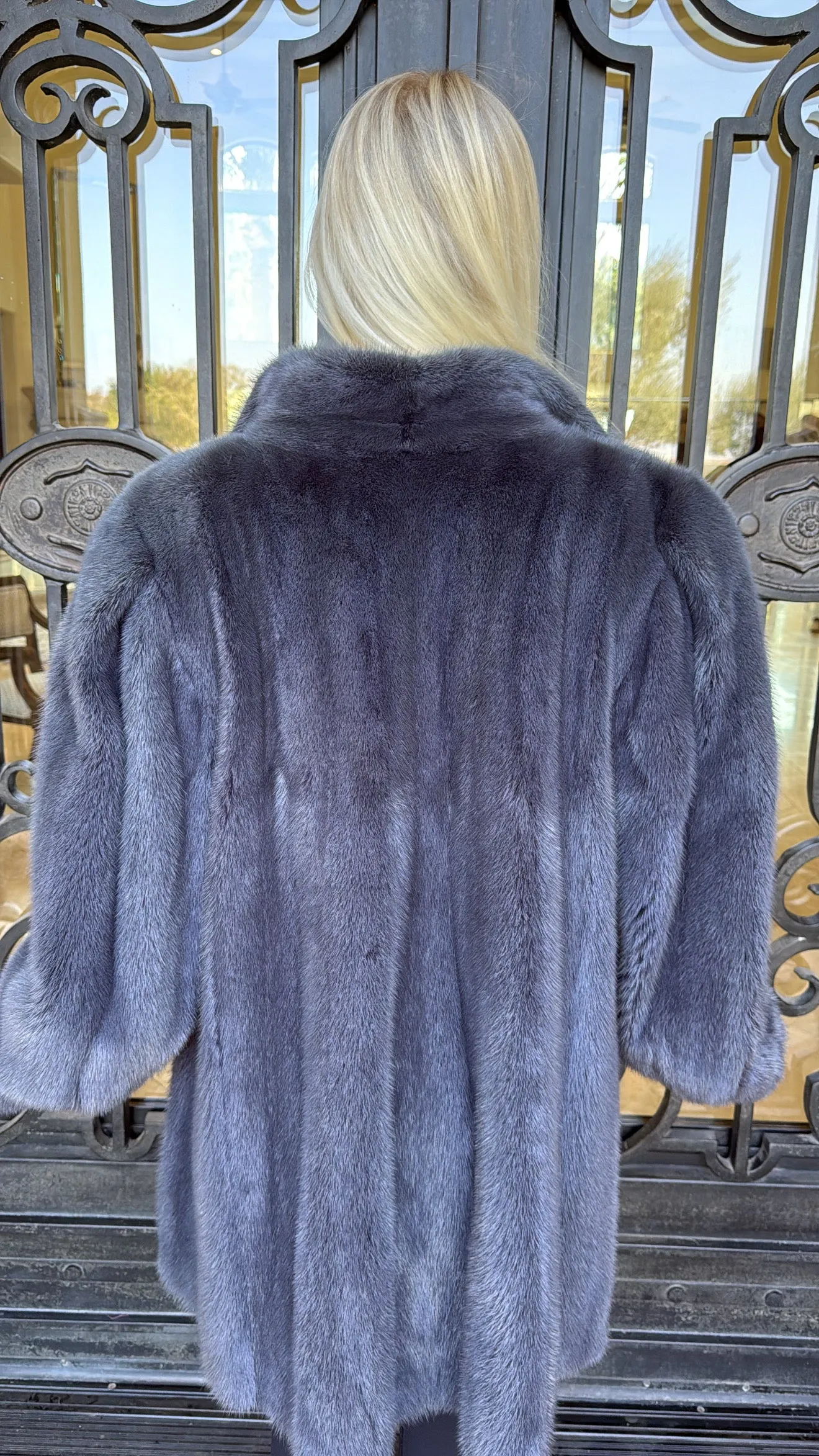 #108 Vintage Dyed Steel Blue Mink Coat Size Large sold by Glitzy Bella product image thumbnail 2