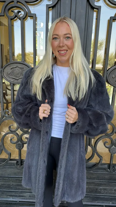 #108 Vintage Dyed Steel Blue Mink Coat Size Large sold by Glitzy Bella