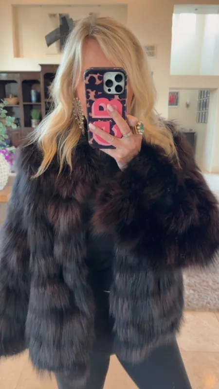 #122 Vintage Dyed Fox Coat - Size M/L sold by Glitzy Bella