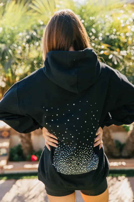 NEW!! Crystal Drawstring Sweatshirt w/ Cluster in Black sold by Glitzy Bella