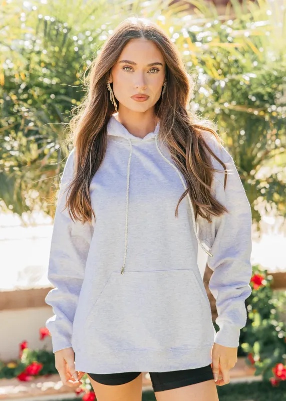 NEW COLOR!! Crystal Drawstring Sweatshirt in Light Grey sold by Glitzy Bella