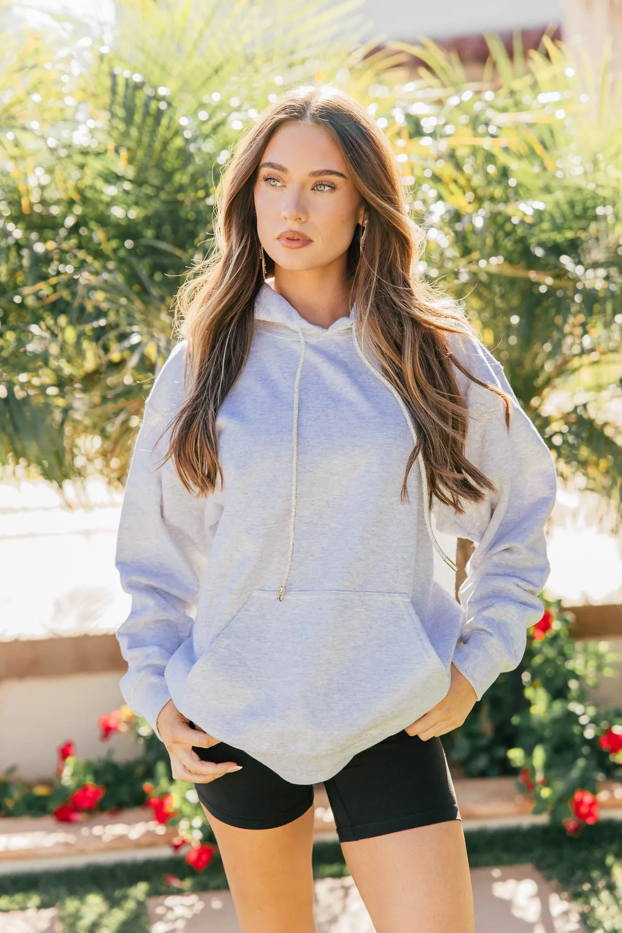 NEW COLOR!! Crystal Drawstring Sweatshirt in Light Grey sold by Glitzy Bella product image thumbnail 2