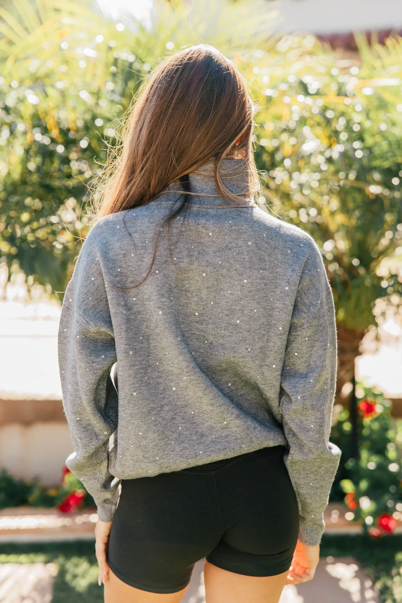 NEW!! Rhinestone Half Zip Sweatshirt in Grey sold by Glitzy Bella product image thumbnail 3