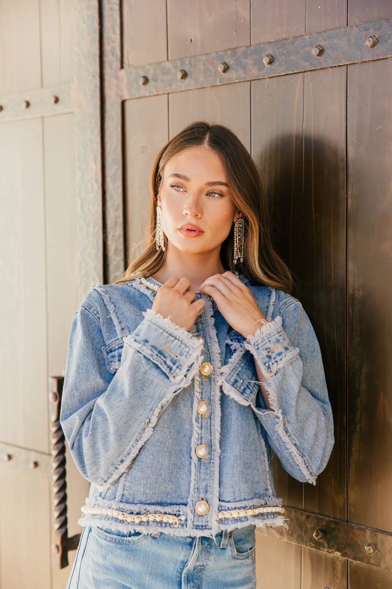 NEW!! "Instant Icon" Pearl Denim Jacket sold by Glitzy Bella product image thumbnail 3