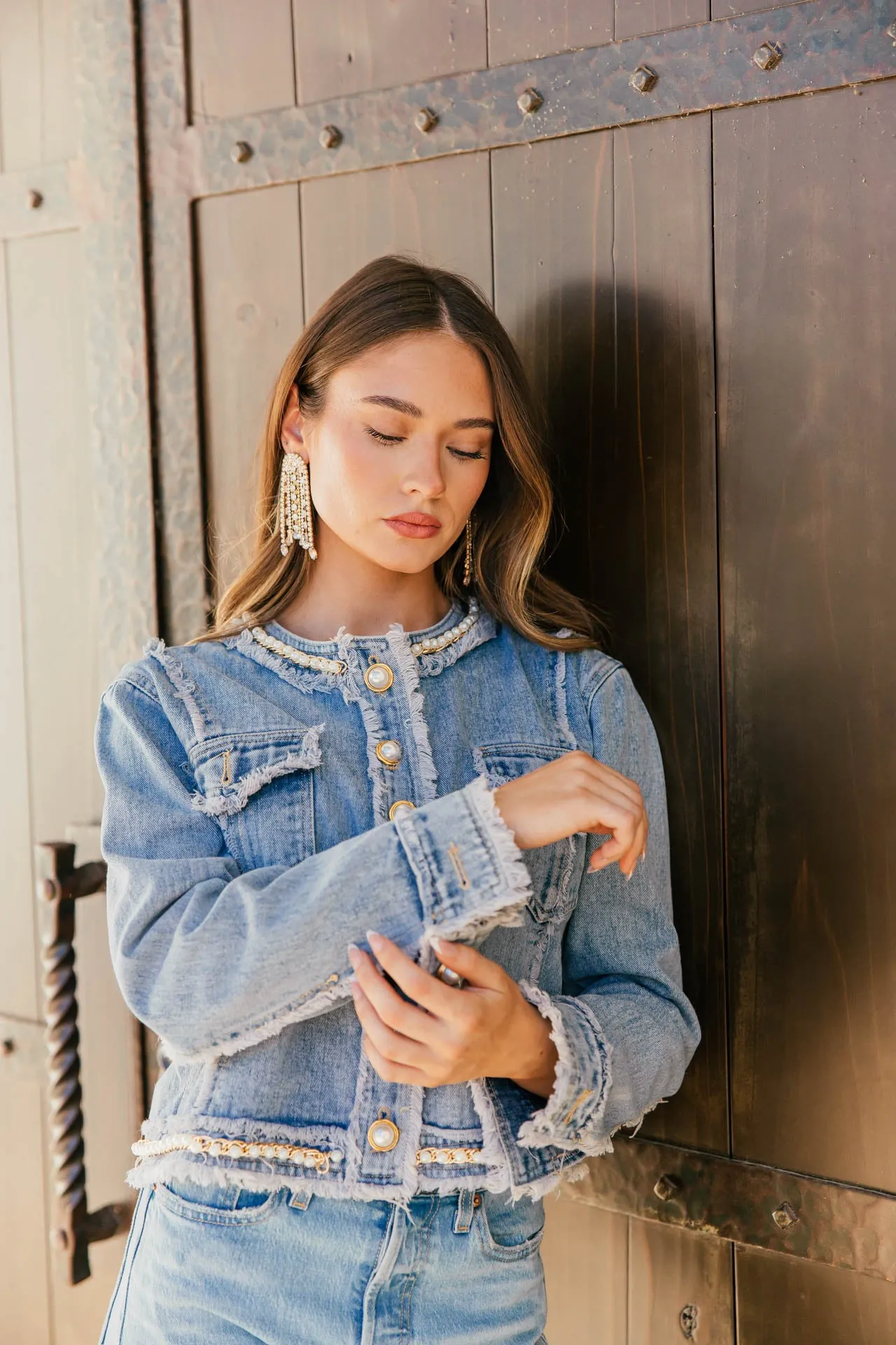 NEW!! "Instant Icon" Pearl Denim Jacket sold by Glitzy Bella product image thumbnail 2