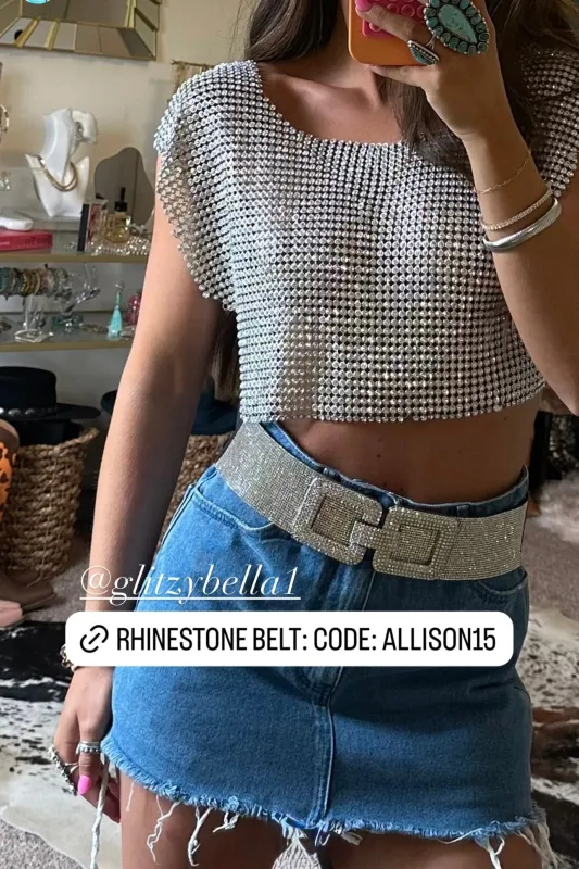 BACK IN STOCK!! "Sparkle” Rhinestone Stretch Belt sold by Glitzy Bella