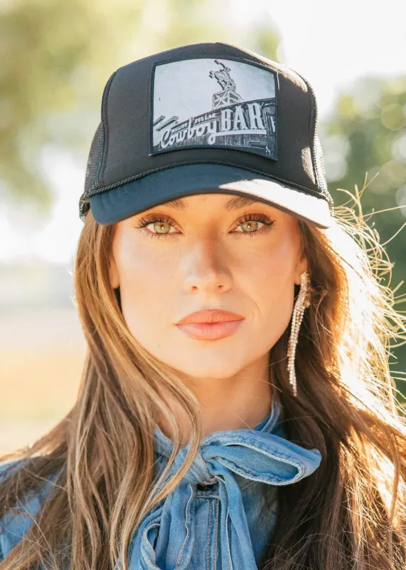 NEW!! "Cowboy Bar" Trucker Hat in Black sold by Glitzy Bella