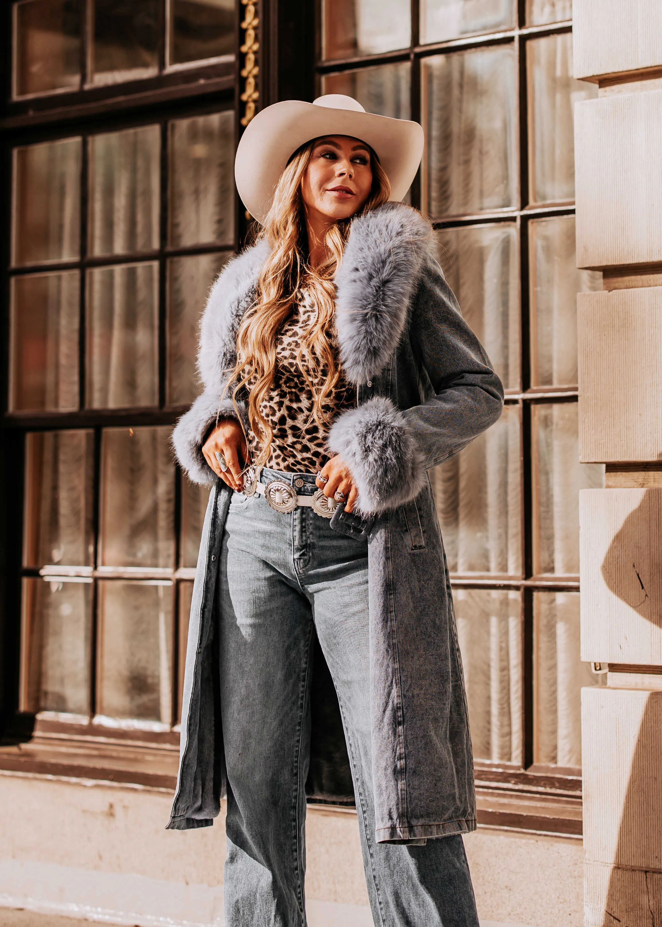 NEW!! Denim and Faux Fur Trench sold by Glitzy Bella product image thumbnail 4