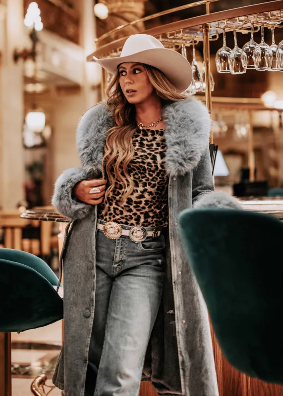 NEW!! Denim and Faux Fur Trench sold by Glitzy Bella