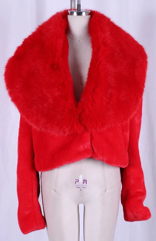 NEW!! "Showtime" Cropped Faux Fur Jacket in Red sold by Glitzy Bella