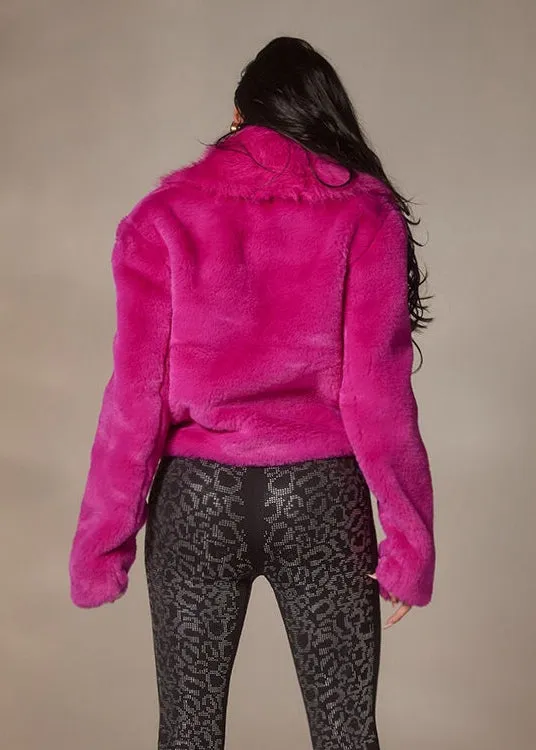 NEW!! "Showtime" Cropped Faux Fur Jacket in Pink sold by Glitzy Bella product image thumbnail 2