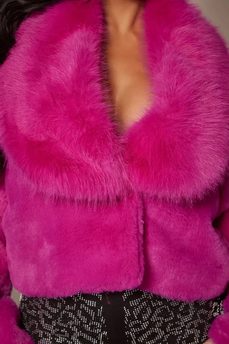 NEW!! "Showtime" Cropped Faux Fur Jacket in Pink sold by Glitzy Bella product image thumbnail 3