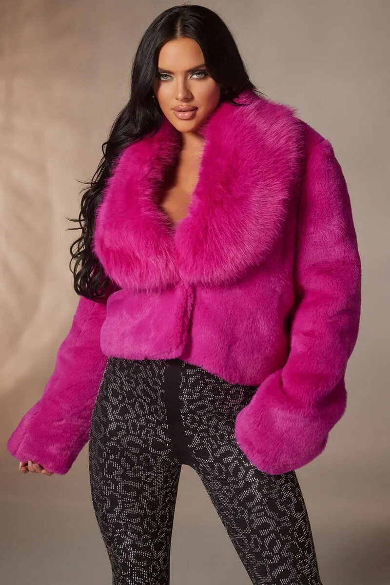 NEW!! "Showtime" Cropped Faux Fur Jacket in Pink sold by Glitzy Bella