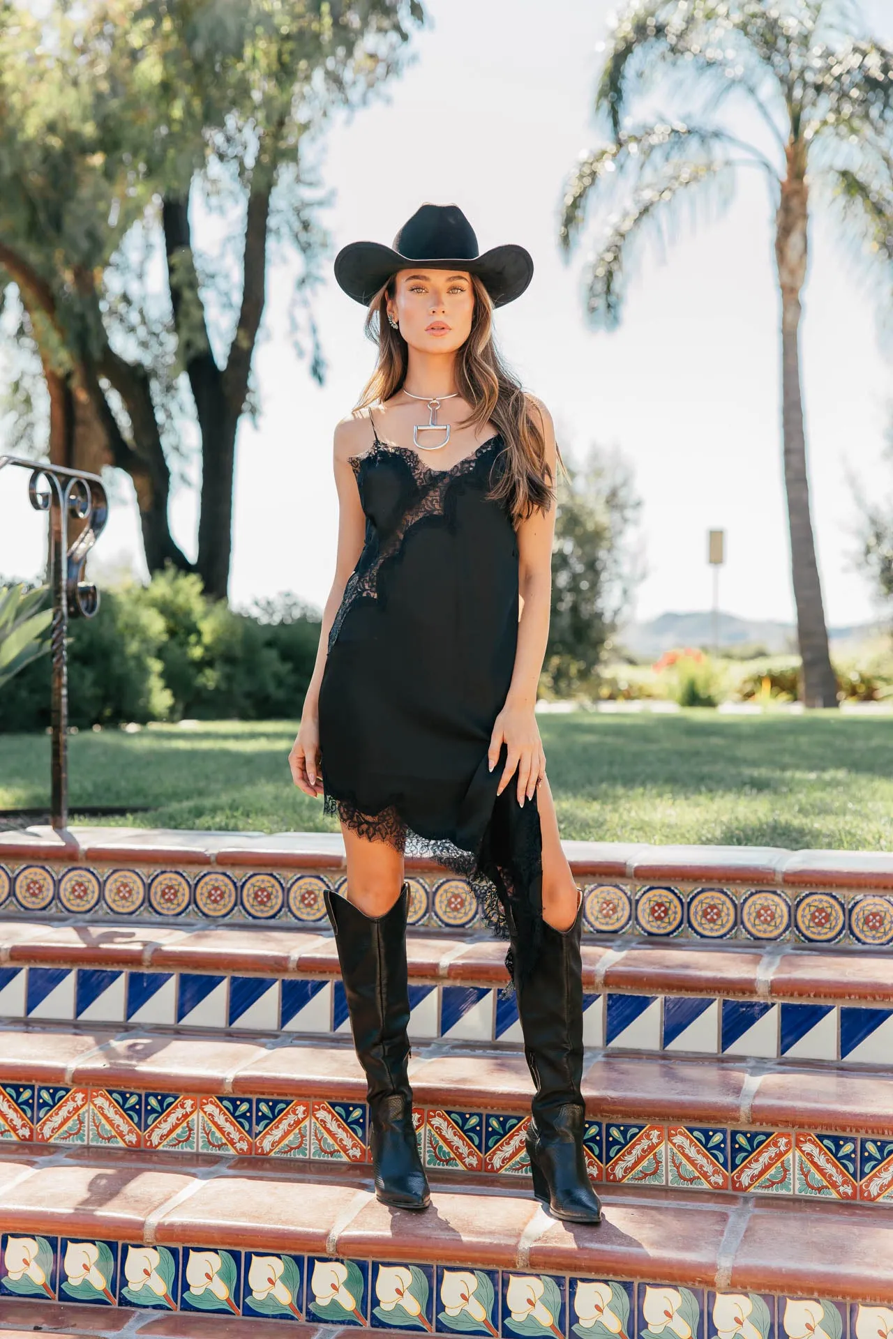 NEW!! "Runway" Lace Satin Slip Dress in Black sold by Glitzy Bella product image thumbnail 2