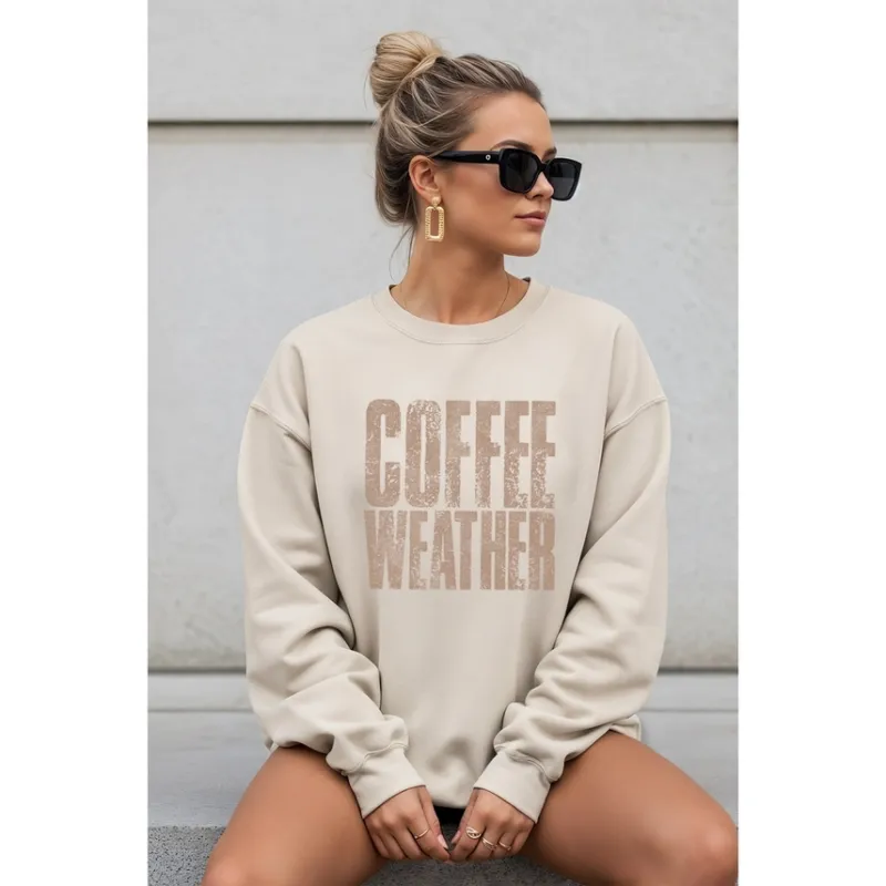 NEW!! Coffee Weather Sweatshirt in Sand sold by Glitzy Bella