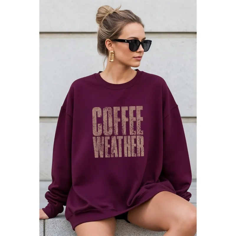 NEW!! Coffee Weather Sweatshirt in Burgundy sold by Glitzy Bella
