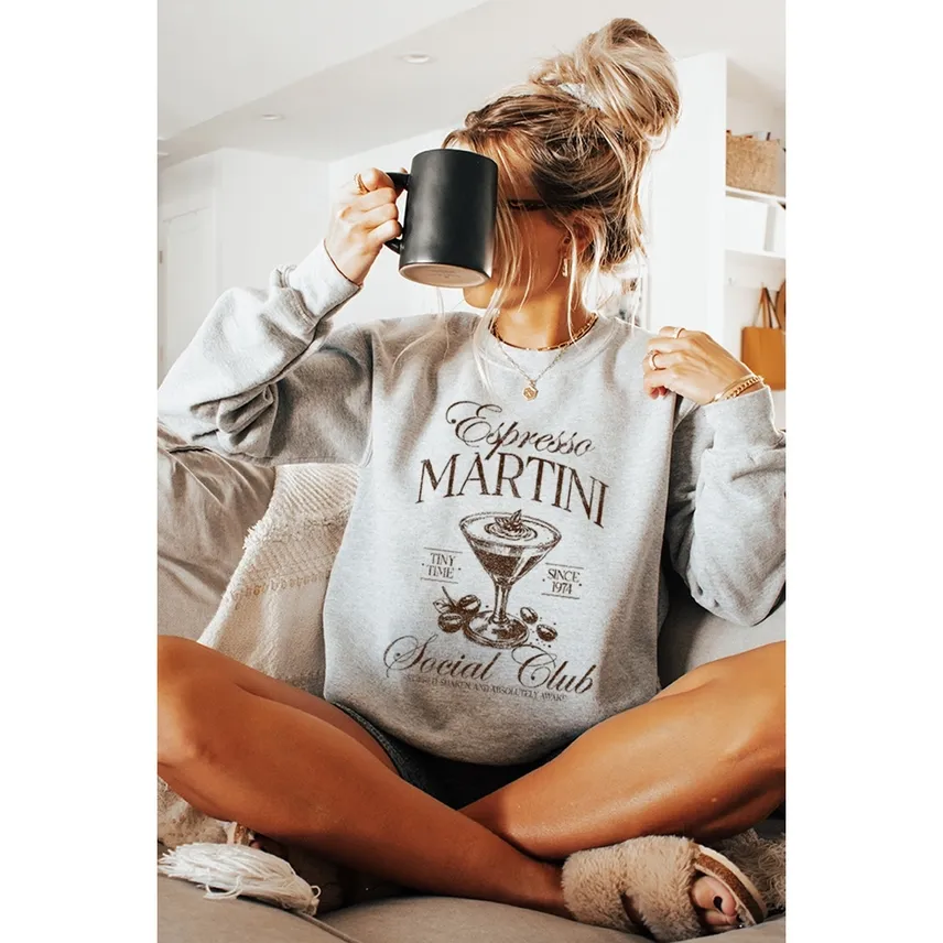 FINAL SALE!! Espresso Martini Social Club Sweatshirt in Heather Grey sold by Glitzy Bella
