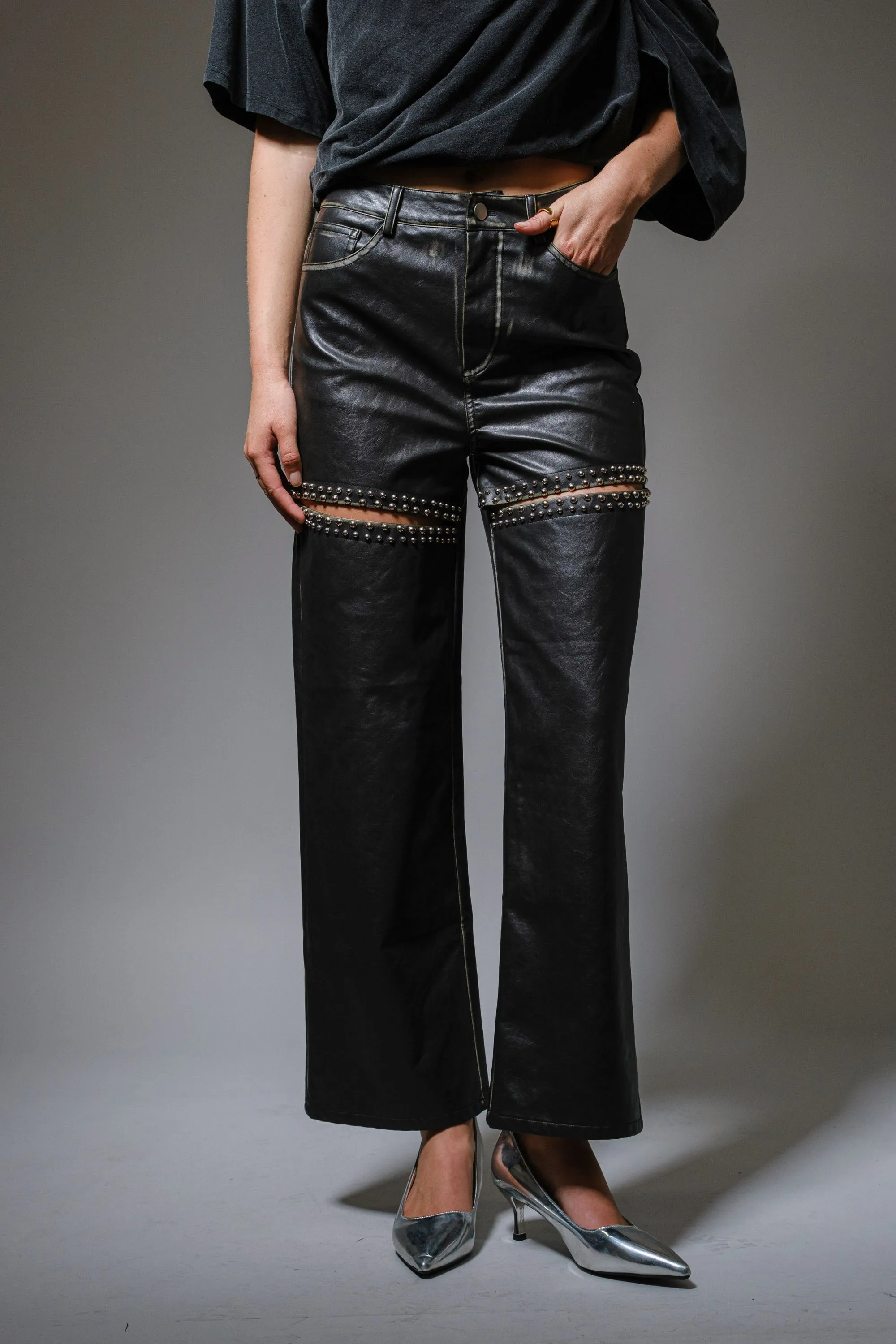 NEW!! "VIP" Studded Faux Leather Pants sold by Glitzy Bella product image thumbnail 2