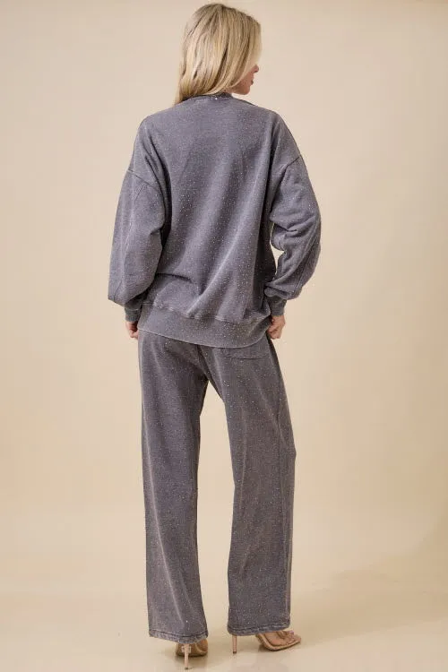 PREORDER!! "Off Duty" Rhinestone Sweatpants in Grey sold by Glitzy Bella product image thumbnail 4