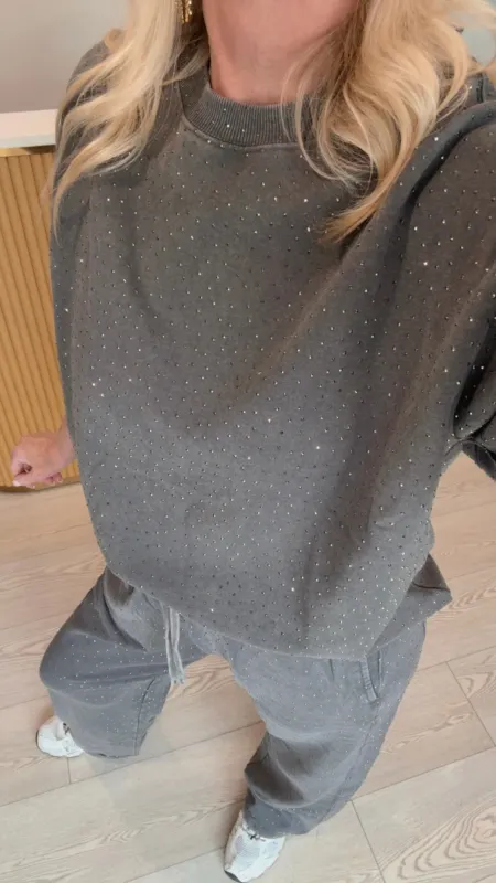 NEW!! "Off Duty" Rhinestone Sweatshirt in Grey - PREORDER sold by Glitzy Bella