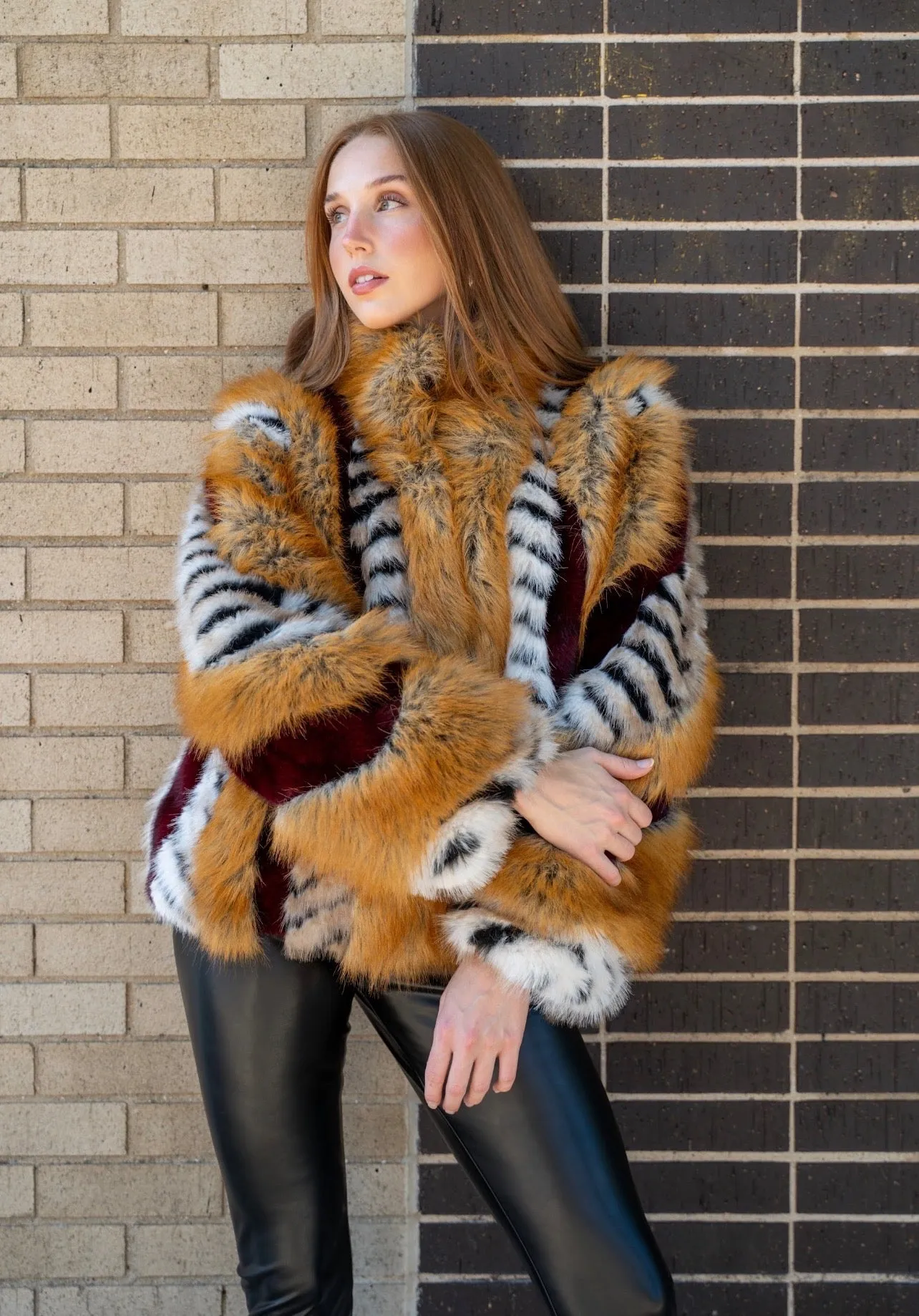 NEW!! Inez Faux Fur Jacket in Brown Multi sold by Glitzy Bella product image thumbnail 2