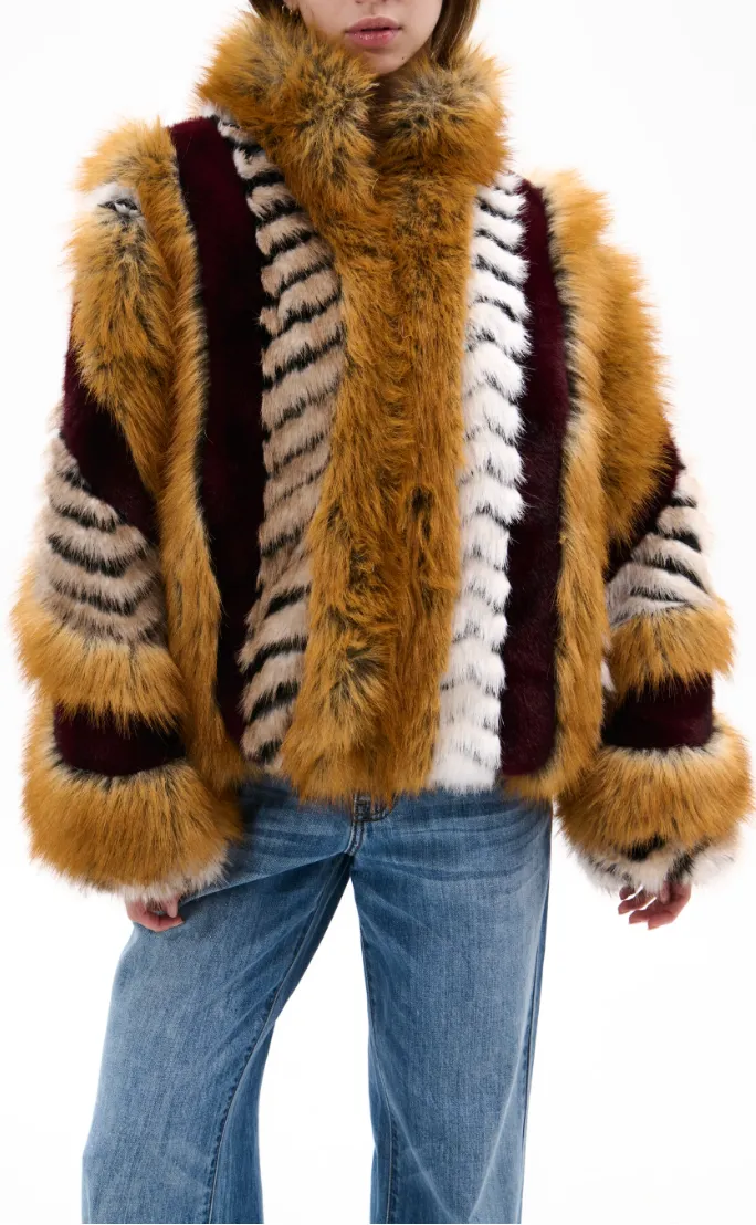 NEW!! Inez Faux Fur Jacket in Brown Multi sold by Glitzy Bella product image thumbnail 3