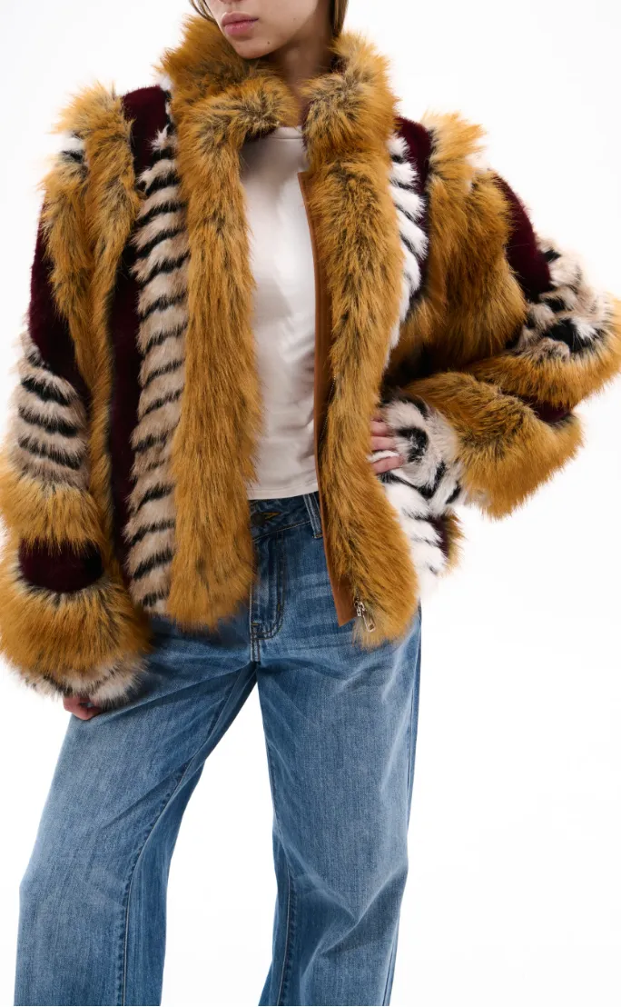 NEW!! Inez Faux Fur Jacket in Brown Multi sold by Glitzy Bella product image thumbnail 5