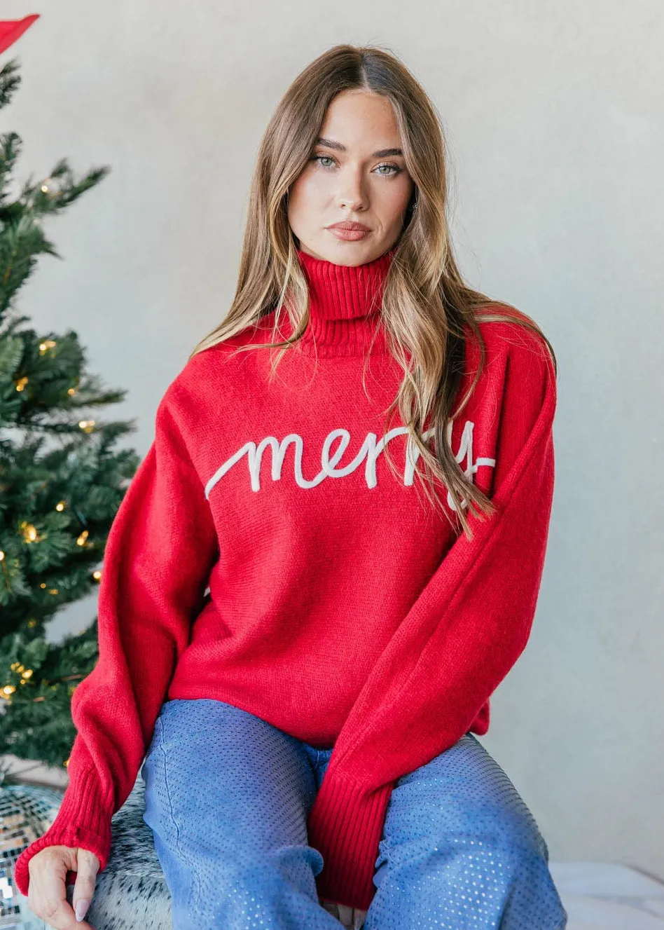NEW!! "Merry" Turtleneck Sweater in Red sold by Glitzy Bella product image thumbnail 3