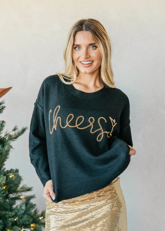 FINAL SALE!! "Cheers!" Beaded Sweater in Black made by Glitzy Bella