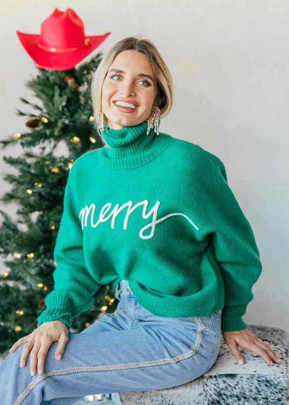 NEW!! "Merry" Turtleneck Sweater in Green sold by Glitzy Bella
