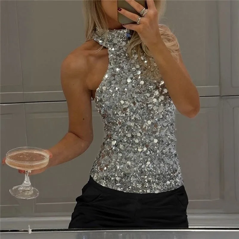 NEW!! "Sparkle Season" Sequin Halter Top sold by Glitzy Bella