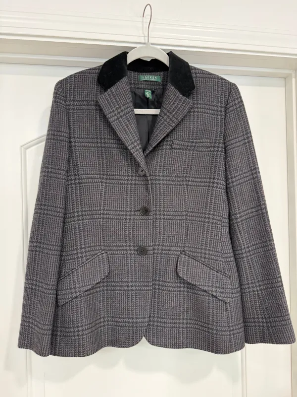 Vintage Ralph Lauren Black Plaid Wool Blazer Size 10 made by Glitzy Bella