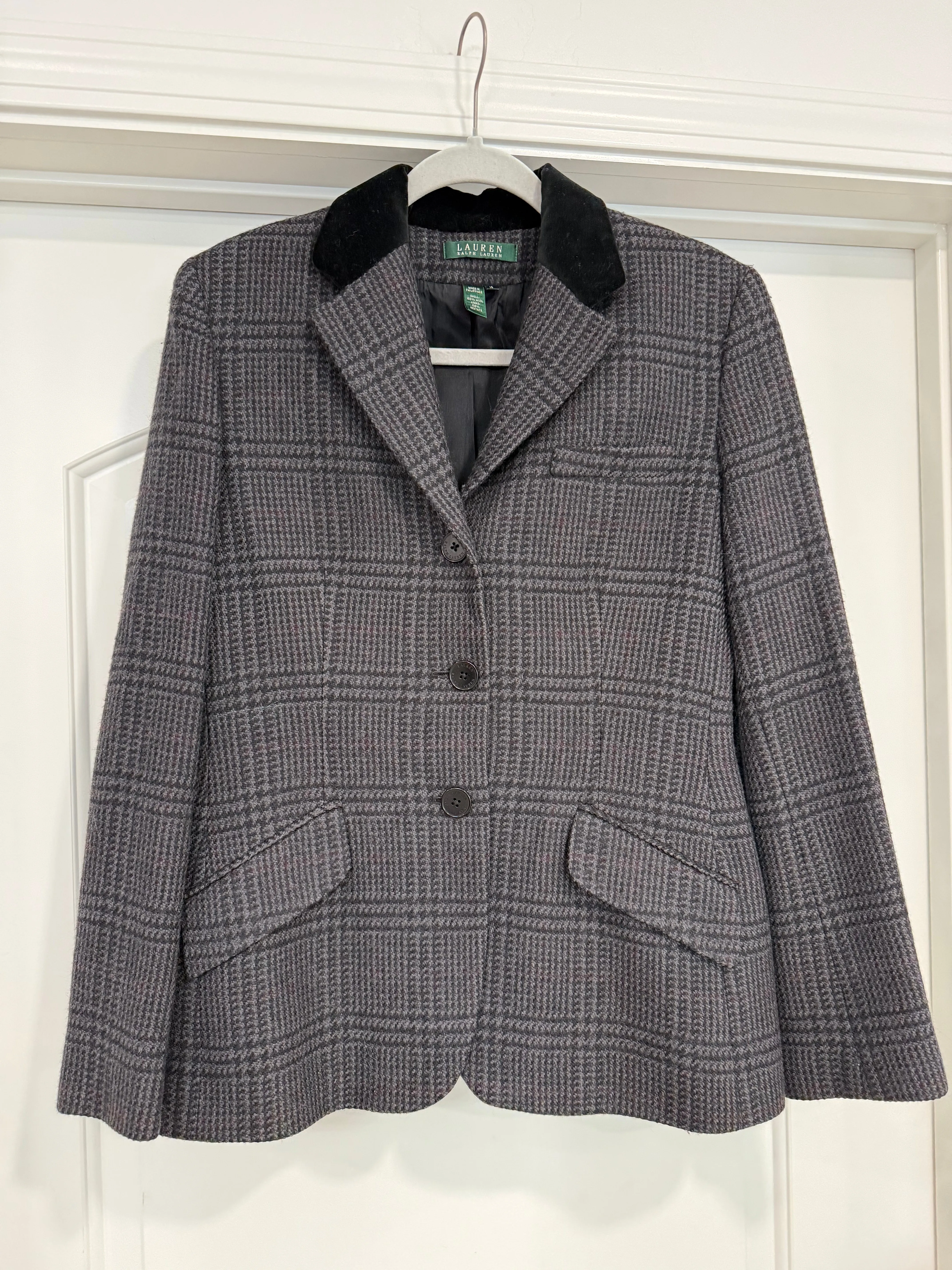 Vintage Ralph Lauren Black Plaid Wool Blazer Size 10 sold by Glitzy Bella