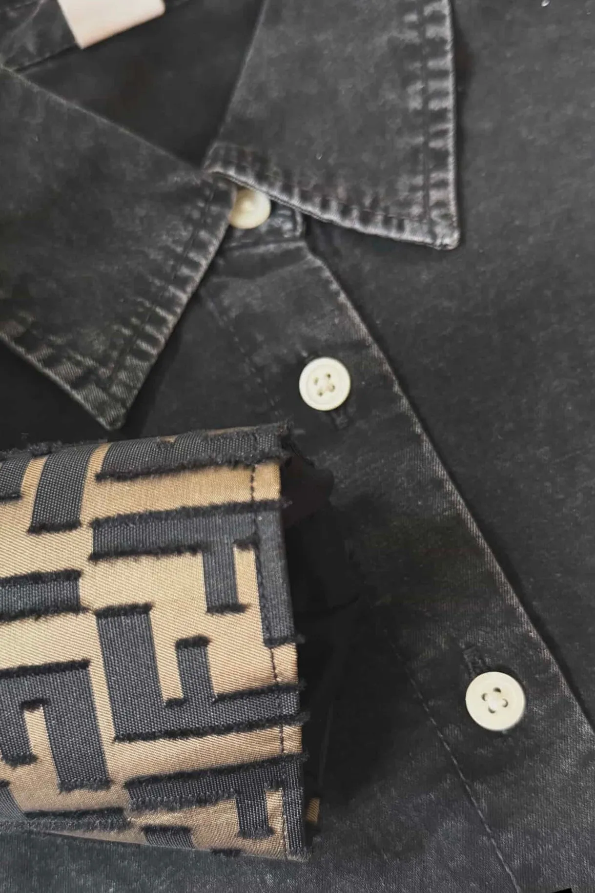 Designer Repurposed Denim Shacket w/ Designer Scarf Pocket & Cuff sold by Glitzy Bella product image thumbnail 2