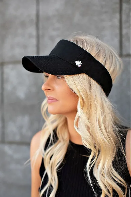 Crystallized Washed Cotton Visor in Black sold by Glitzy Bella