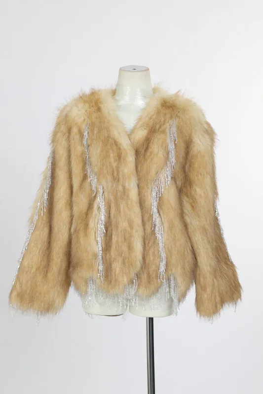 NEW!! "The Moment" Rhinestone Fringe Faux Fur Jacket sold by Glitzy Bella